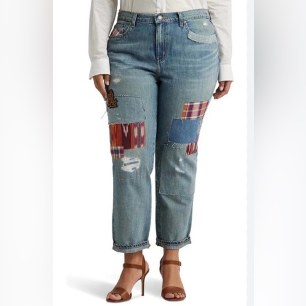 Lauren Ralph Lauren Patchwork Cropped Blue Jeans